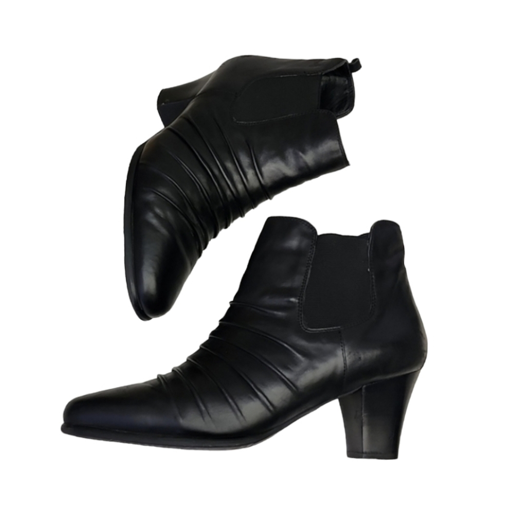 VINTAGE ROS HOMMERSON Ruched Leather Booties 10W Black Chelsea Ankle Booties - Picture 14 of 16